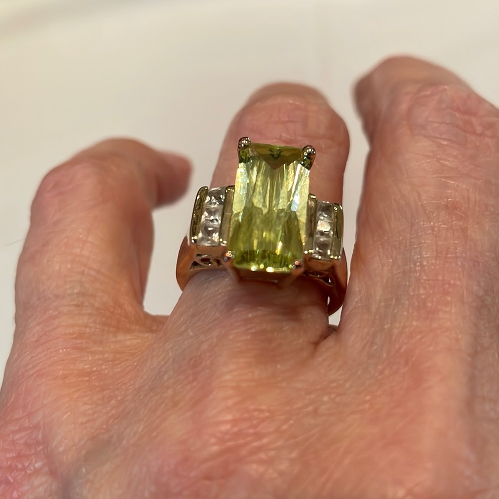 Seta Sterling Vintage Art Deco Style Citrine & CZ Statement Ring- Size 7